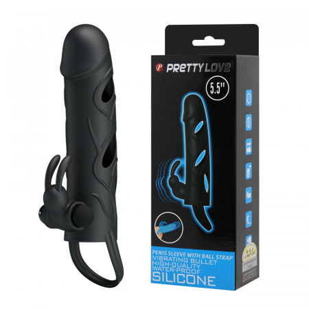 Насадка на член - Pretty Love Penis Sleeve With Ball Strap 5.5 Black